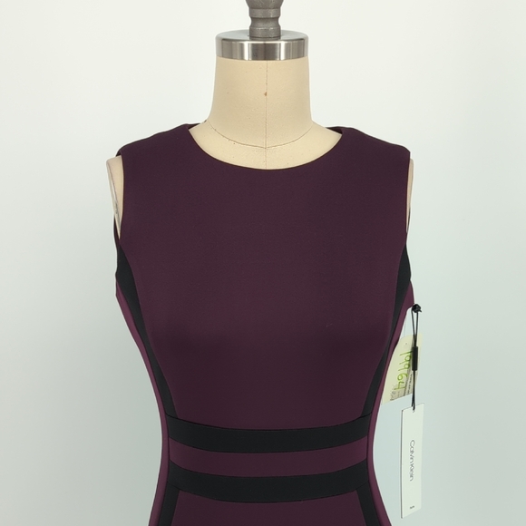 19964 NEW Calvin Klein Colorblock Sheath Dress Purple Black size 2P Business - Picture 3 of 7